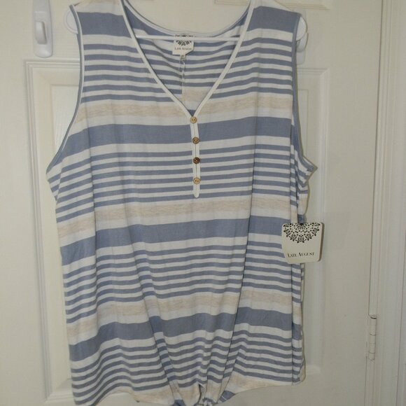 Late August Sleeveless Blue Striped Plus Sz 2X Tank Cami Comfy Soft Ltweight NWT - Picture 1 of 5